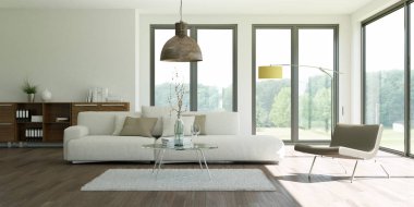 Modern parlak skandinavian düz iç tasarım