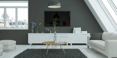 Modern parlak skandinavian düz iç tasarım