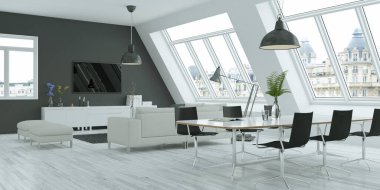 Modern parlak skandinavian düz iç tasarım