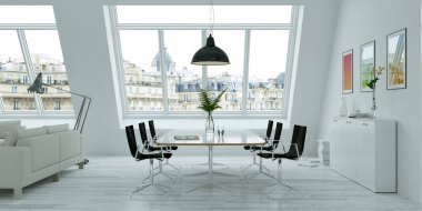 Modern parlak skandinavian düz iç tasarım