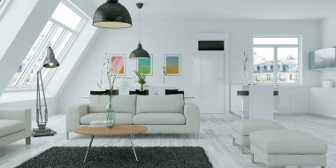 Modern parlak skandinavian düz iç tasarım