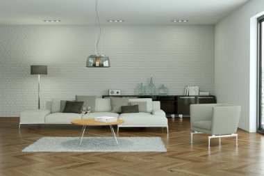 Modern parlak skandinavian düz iç tasarım