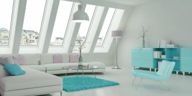 Modern parlak pembe düz iç tasarım