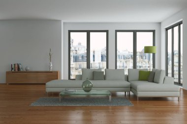 Modern aydınlık oturma odası iç tasarım