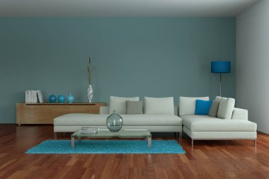 Modern mavi oturma odası iç tasarım