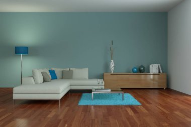 Modern mavi oturma odası iç tasarım