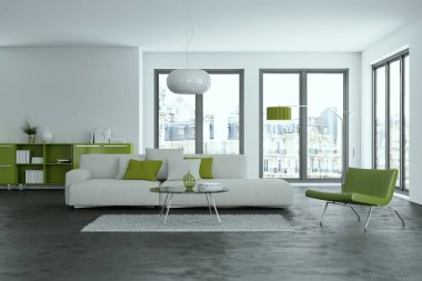 Modern yeşil oturma odası iç tasarım