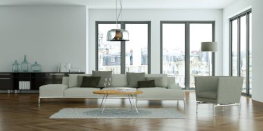 Modern aydınlık oturma odası iç tasarım