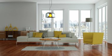 Modern sarı oturma odası iç tasarım