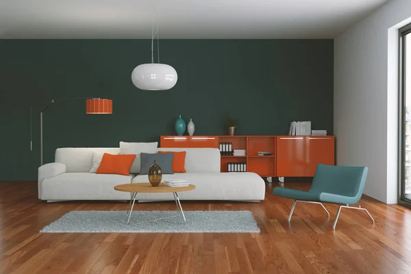 Projektowanie wnętrz nowoczesny pomarańczowy pokój dzienny — Zdjęcie stockowe