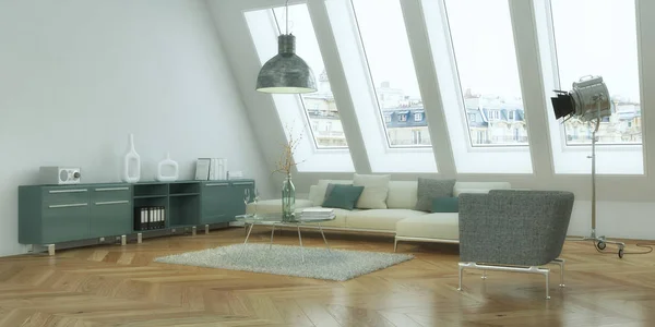 Plochý design interiéru moderní světlé skandinavian — Stock fotografie