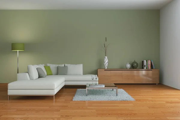 Moderna gröna vardagsrum inredning — Stockfoto