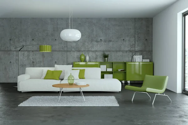 Moderno verde sala de estar design de interiores — Fotografia de Stock