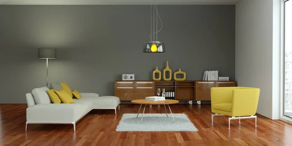 Moderno salotto giallo interior design — Foto Stock