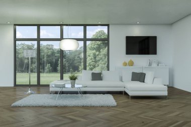 Modern beyaz oturma odası iç tasarım