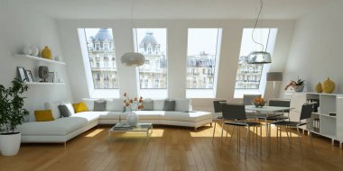 Modern beyaz oturma odası iç tasarım