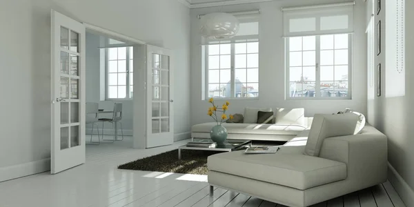 Moderno branco sala de estar design de interiores — Fotografia de Stock