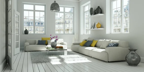 Moderne witte woonkamer interieurdesign — Stockfoto