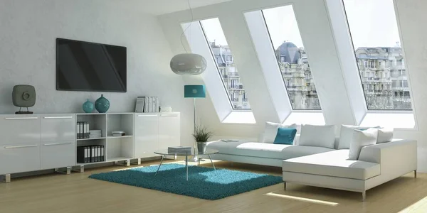 Modern beyaz oturma odası iç tasarım