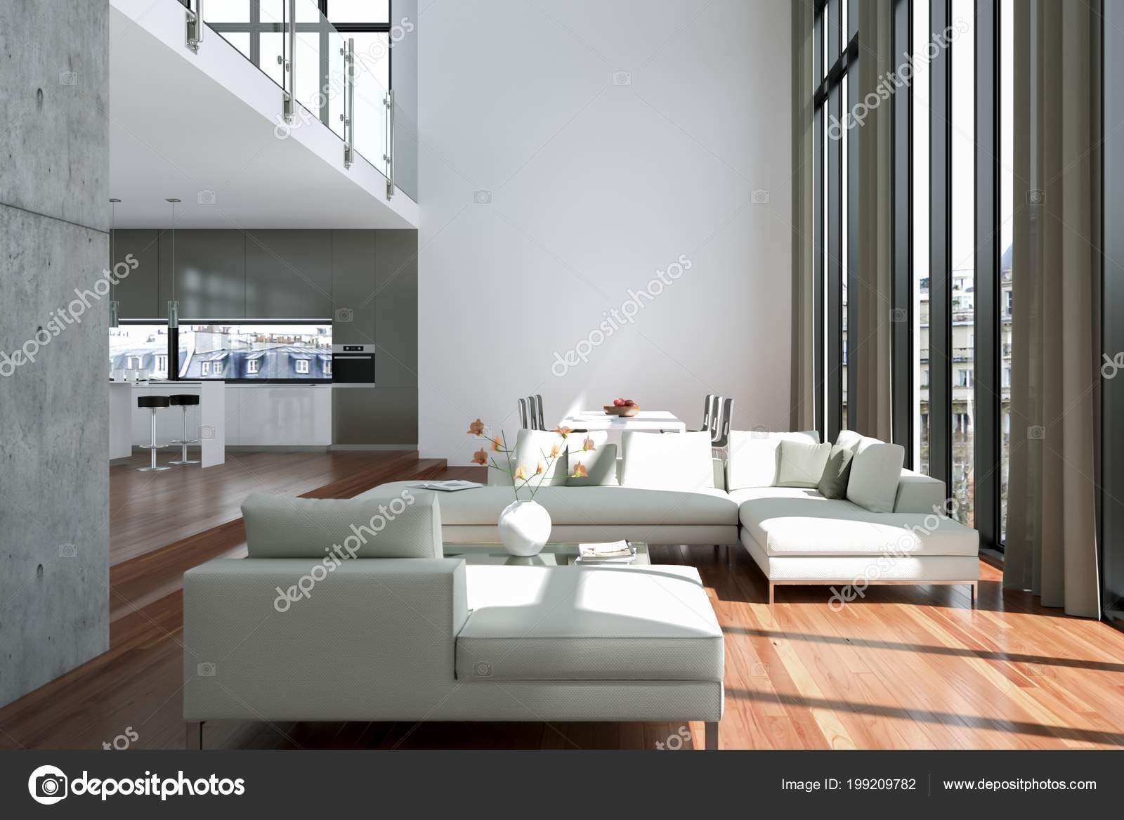 Modern Bright Loft With Big Windows Interior Design Stock Photo C Virtua73 199209782
