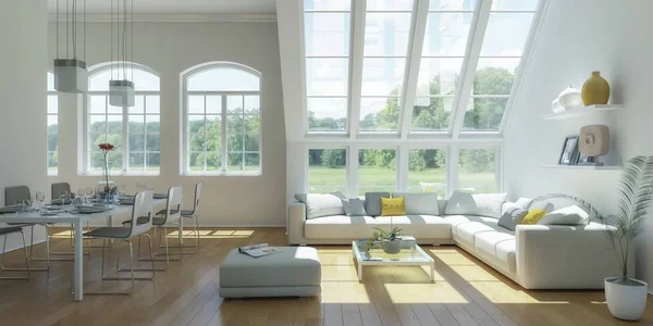 Desain interior datar modern dengan aksen kuning — Stok Foto