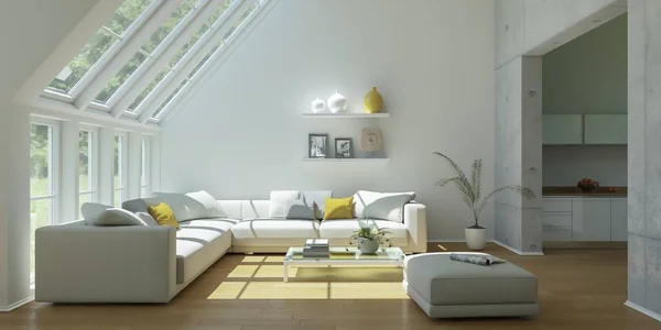 Modern bright flat interior design with yellow accents