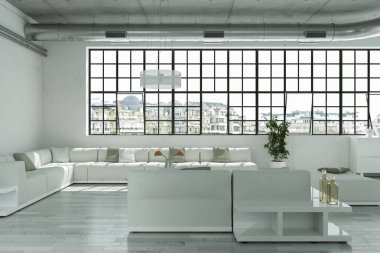 Modern parlak çatı katıyla büyük Windows iç tasarım