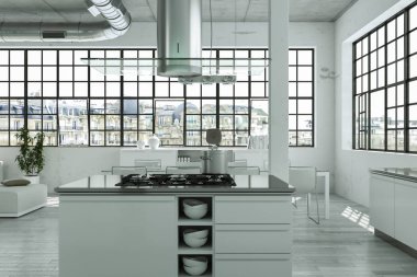 Modern parlak çatı katıyla büyük Windows iç tasarım