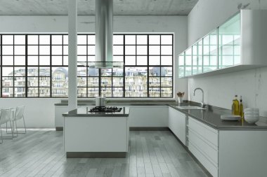 Modern parlak çatı katıyla büyük Windows iç tasarım