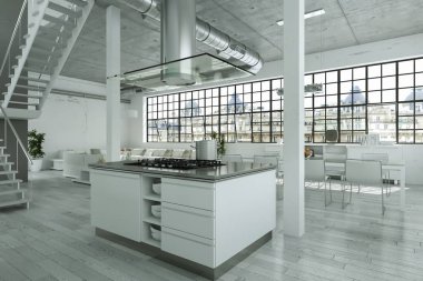 Modern parlak çatı katıyla büyük Windows iç tasarım