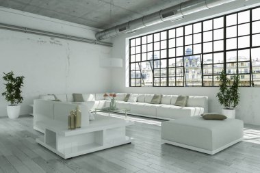 Modern parlak çatı katıyla büyük Windows iç tasarım