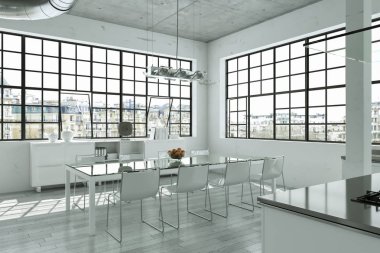 Modern parlak çatı katıyla büyük Windows iç tasarım