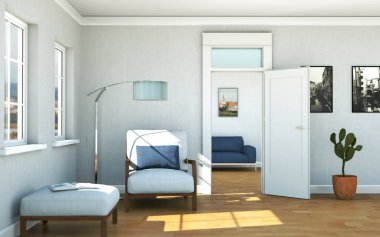 Modern parlak skandinavian düz iç tasarım