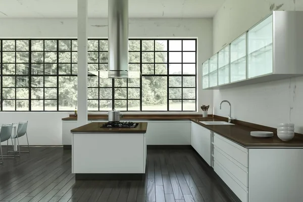 Modern parlak çatı katıyla büyük Windows iç tasarım