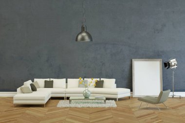 Gri Duvar ile modern İskandinav tasarım beyaz kanepe