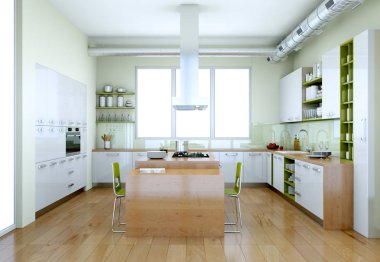 Beyaz modern mutfak yeşil öğeleri iç tasarım