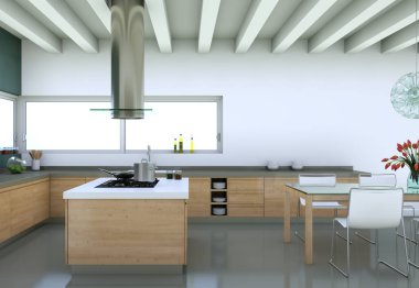 dinging bir masa ve sandalyeler ile güzel modern mutfak