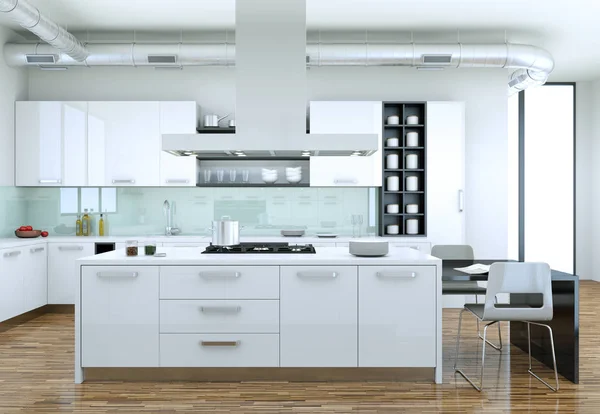 Witte moderne keuken interieur illustratie — Stockfoto