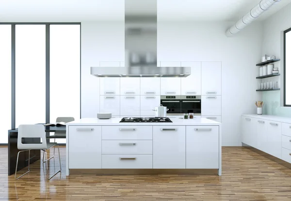 Witte moderne keuken interieur illustratie — Stockfoto