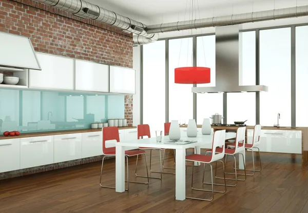 Prachtige moderne keuken met een dinging tafel en stoelen — Stockfoto