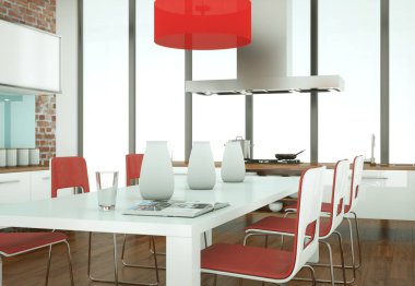 dinging bir masa ve sandalyeler ile güzel modern mutfak
