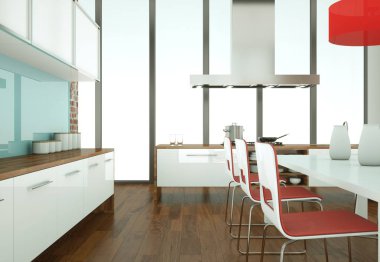 dinging bir masa ve sandalyeler ile güzel modern mutfak