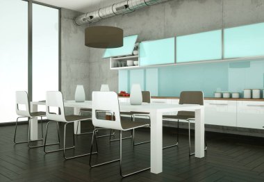 Beton duvar ile bir odada parlak modern mutfak