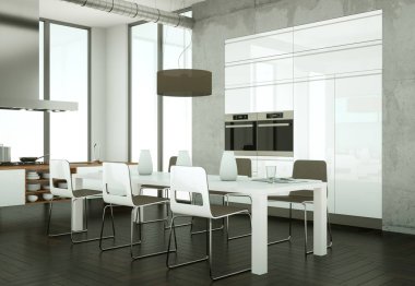 Beton duvar ile bir odada parlak modern mutfak