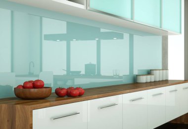 Beton duvar ile bir odada parlak modern mutfak