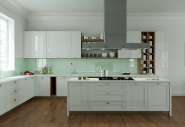 Beyaz modern mutfak dekorasyon illüstrasyon