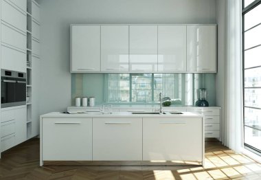 Beyaz modern mutfak dekorasyon illüstrasyon