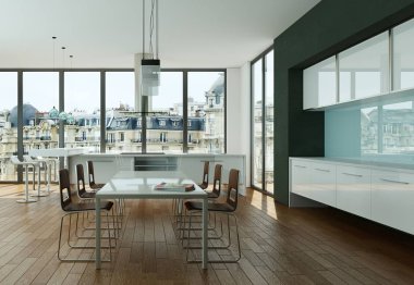 Beyaz modern mutfak dekorasyon illüstrasyon