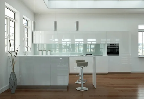 Ilustrasi desain interior dapur modern putih — Stok Foto