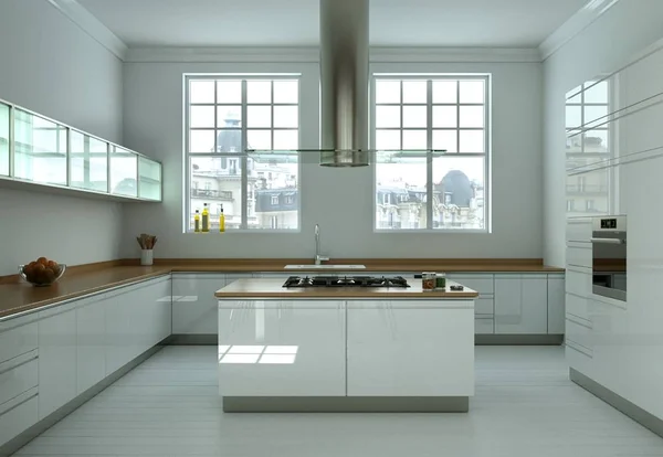 White modern kitchen interior design illustration — Stock Photo, Image